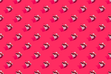 Christmas holiday present composition. Gift, christmas new year and sale concept pattern decoration on pink background