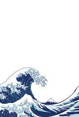 ポストカード、はがきテンプレート、富士山、波