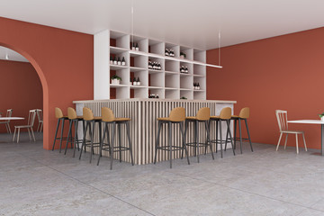 Modern orange pub corner with shelves