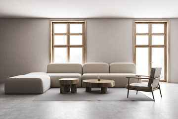 Naklejka na ściany i meble Living room with sofa, round table and armchair