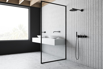 Loft bathroom corner with sink and shower