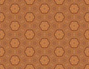 Orange and brown seamless wooden abstract background. template with geometric design. symmetric Abstract geometric ornaments and decorative kaleidoscope texture