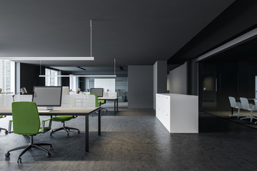 Gray and green corporate open space office