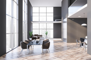 Gray dining room and living room interior