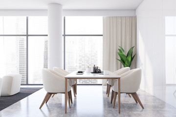 Fototapeta na wymiar Luxury white panel dining room interior