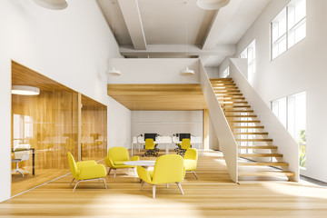 Bright yellow waiting room in open space office