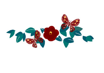 椿と蝶をモチーフにした和柄のイメージカット