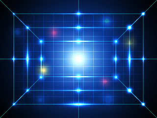 Blue abstract background with lines of technology and science concepts.