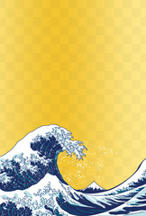 ポストカード　葉書　日本　波　市松模様　はがきテンプレート