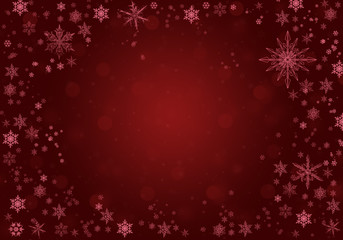 Red Winter Background with snowflakes. Christmas card.