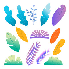Fototapeta na wymiar Vector doodle colorful leaves and flowers flat set