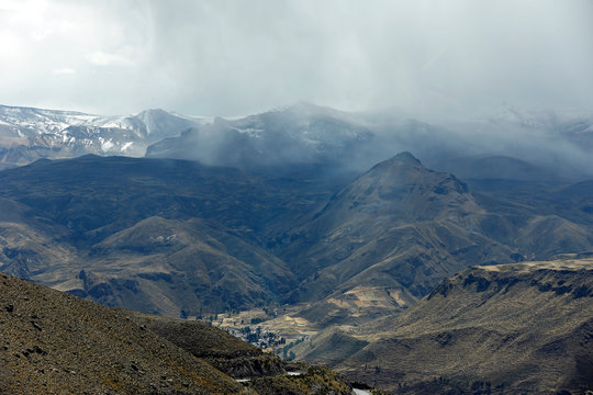View of Colca Valley, with the Andes in the Background. Highlands of Peru.