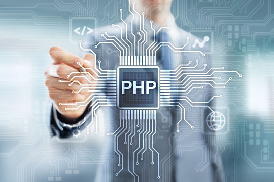 PHP Web development and coding internet and technology concept on virtual screen.