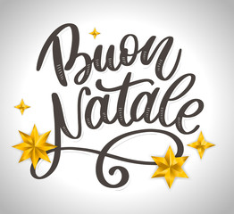 Buon Natale. Merry Christmas Calligraphy Template in Italian. Greeting Card Black Typography on White Background. Vector Illustration Hand Drawn Lettering.
