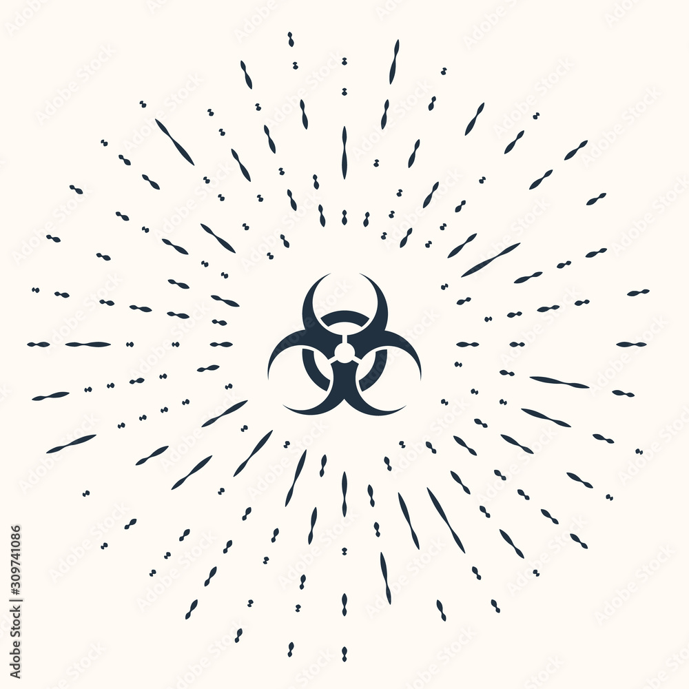 Poster grey biohazard symbol icon isolated on beige background. abstract circle random dots. vector illustr
