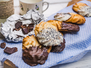 Fresh, fragrant homemade pastries. Close-up, side view. Tasty and healthy eating concept
