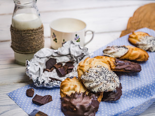 Fresh, fragrant homemade pastries. Close-up, side view. Tasty and healthy eating concept