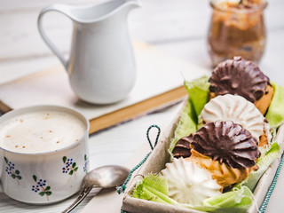 Fresh, fragrant homemade pastries. Close-up, side view. Tasty and healthy eating concept