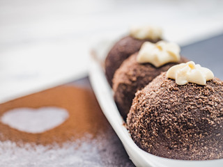 Fresh, fragrant homemade pastries. Close-up, side view. Tasty and healthy eating concept