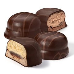 Dessert in chocolate on a white background
