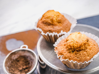 Fresh, fragrant homemade pastries. Close-up, side view. Tasty and healthy eating concept