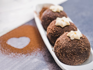 Fresh, fragrant homemade pastries. Close-up, side view. Tasty and healthy eating concept