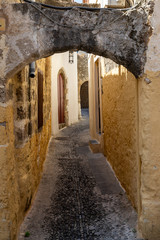 Narrow alley / lane in the old town of Rhodes city