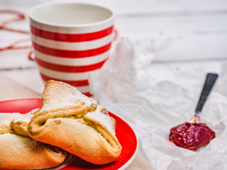 Fresh, fragrant homemade pastries. Close-up, side view. Tasty and healthy eating concept