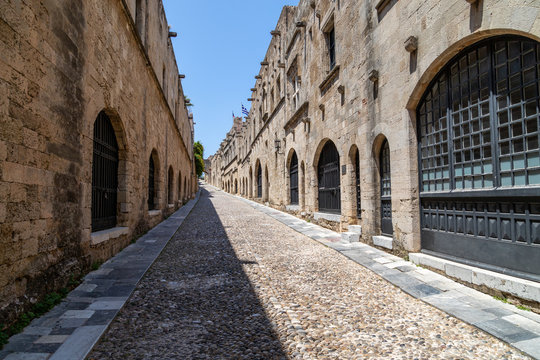 Fototapeta Knights street in the old town of Rhodes city