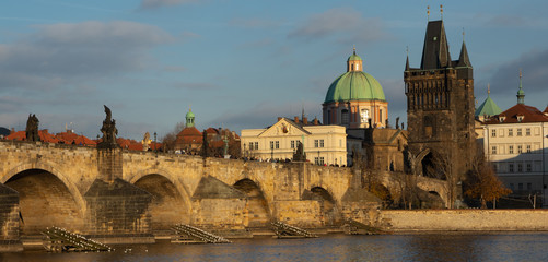 panoramic view to the famous Charles Bridge in Prague, city break, top destinations