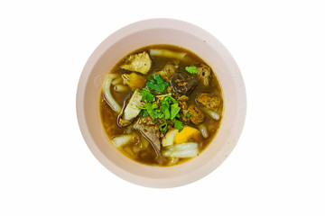 A delicious paste of rice flour or boiled Chinese pasta square , Thai food