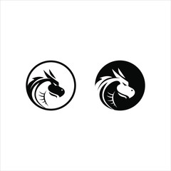 dragon head icon simple round stamp black color vector. heraldic monster. animal logo template.