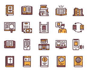Books reading color linear vector icons set