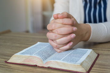 bible, hands of women praying