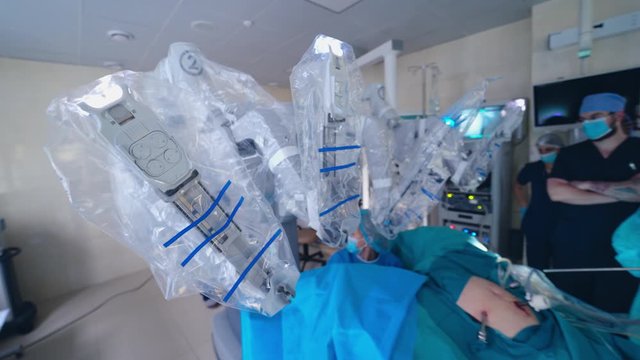Modern surgical system. Medical robot. Minimally invasive robotic surgery.