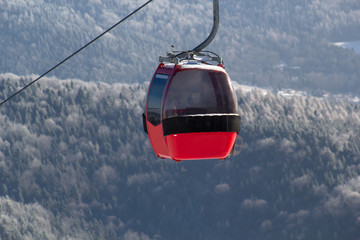 Gondola Lift Jaworzyna Krynicka in winter. Krynica-Zdroj, Poland.