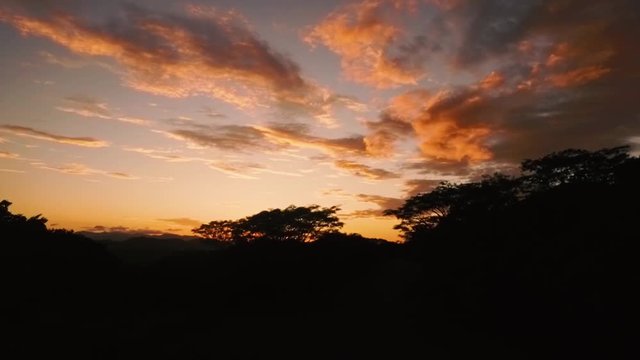 A sunset capture by drone video in a guanacaste refuge called Palo Verde, in Costa Rica