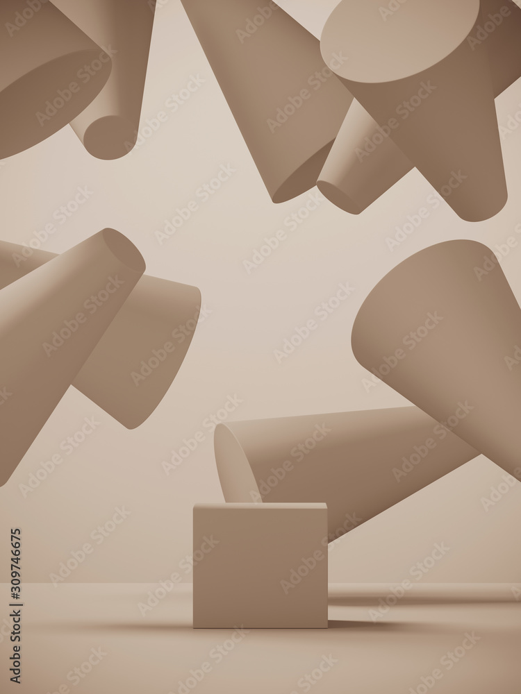 Poster minimal background for branding and packaging presentation. beige color geometric podium. 3d renderi