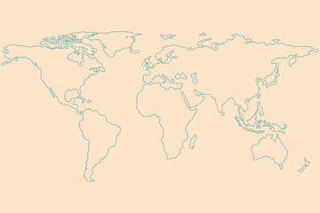 Fototapeta na wymiar White line world map, Isolated on dark blue sea background.