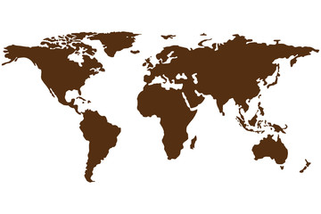 world blank arid map brown colour, Isolated on deep blue sea background.