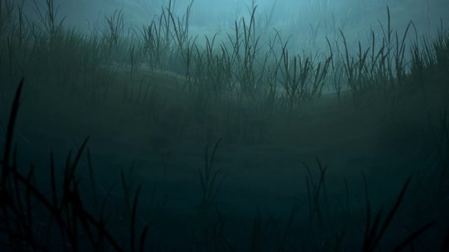 Dark Sea grass underwater on a sandy seabed. 3d rendering