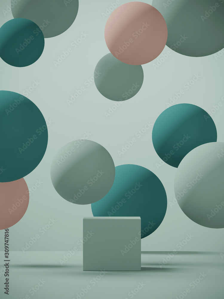 Poster minimal background for branding and packaging presentation. green and pink color geometric podium. 3