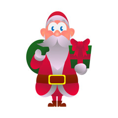 Santa Claus carry a sack and gift ready to delivery for good kids Flat Design Cartoon Vector