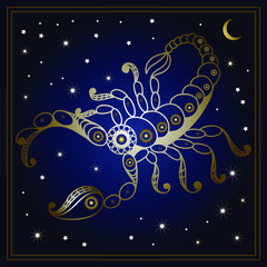 Decorative zodiac sign Scorpio. Horoscope and astrology (astronomy)-symbol. Vector illustration.