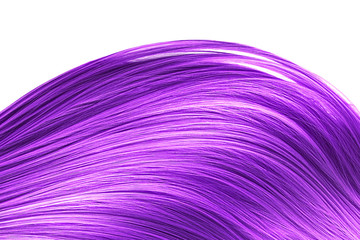 Purple hair wave on white background, isolated. Backdrop for creative