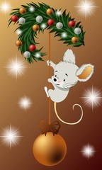 Mouse hanging on the Christmas ball