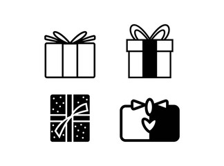 Set of Gift Icon in Black Style Isolated on White Background. Consist of Four Gift Icon Image. Suitable for Valentine, Christmas, Birthday, and more. Vector Illustration.