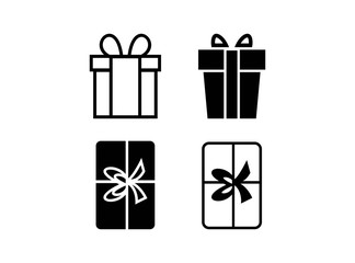 Set of Gift Icon in Black Style Isolated on White Background. Consist of Four Gift Icon Image. Suitable for Valentine, Christmas, Birthday, and more. Vector Illustration.
