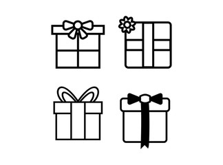 Set of Gift Icon in Black Style Isolated on White Background. Consist of Four Gift Icon Image. Suitable for Valentine, Christmas, Birthday, and more. Vector Illustration.