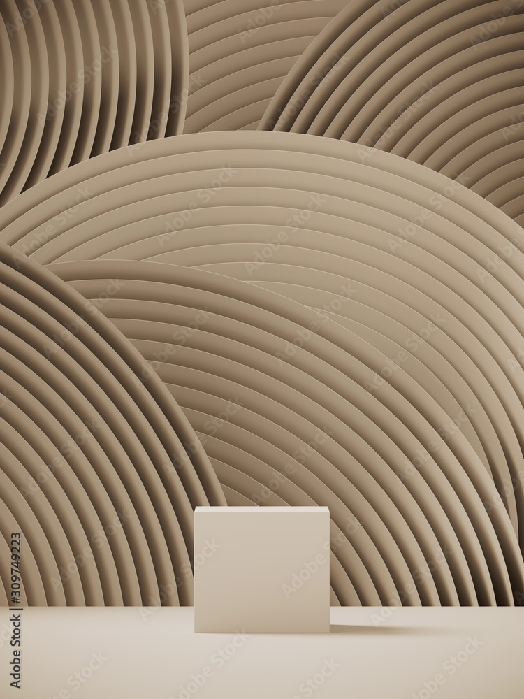 Poster cosmetic background for product presentation. podium on cream color circular geometry pattern . 3d r